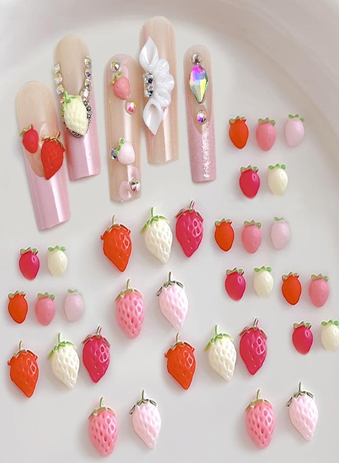 JALIYA 100Pcs Strawberry Nail Charms Women Manicure Rhinestones 3D Resin Cream Strawberry Nail Art Charms Mixed Color Strawberries Summer Fruit Charms for Nails Design Fingernail Charm Nails Accessories - Image 5